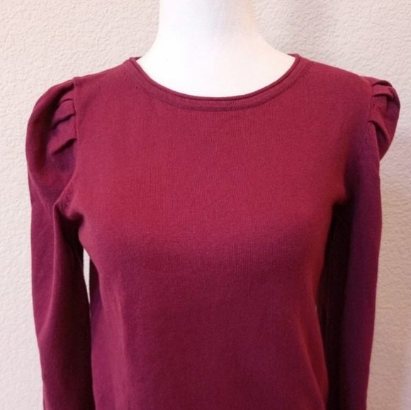 NWT Anne Klein wine color cotton and cashmere blend pleated sleeve sweater - Picture 4 of 11